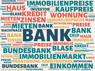 Fototapeta premium BANK - Bilder mit Wörtern aus dem Bereich Immobilienblase, Wort, Bild, Illustration
