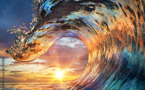 Colorful Ocean Wave Sea Water In Crest Shape Sunset Light And Beautiful Clouds On Background Wall Mural Willyam Colorful Ocean Wave Sea Water In Crest Shape Sunset Light And Beautiful Clouds On Background Wall Mural Willyam