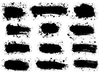 Set of Splatter Hand Drawn Paint Texture . Black Spray Blot of Ink and brush strokes. Place for text.