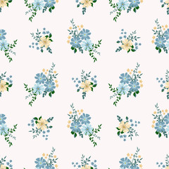 Fototapeta na wymiar Elegant gentle trendy pattern in small-scale flower. Millefleurs. Liberty style. Floral seamless background for textile, cotton fabric, covers, manufacturing, wallpapers, print, gift wrap and scrapboo