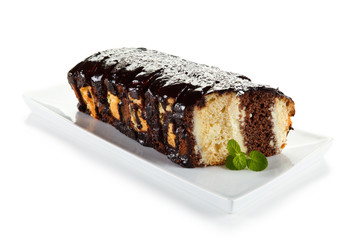 Pound cake with chocolate icing