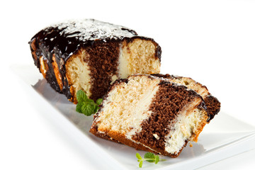 Pound cake with chocolate icing