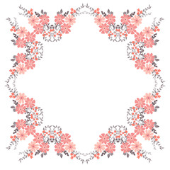 Frame from wild charming flowers. Greeting card template. Design artwork for the poster, invitation, calendars. Place for text. 