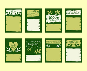 Set of vector abstract green ecological posters. A set of cards, invitations, price tags, pictures