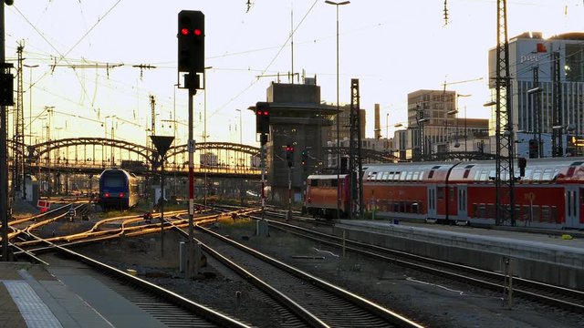 Train on the trackage at central station in Munich