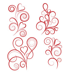 Set of abstract vertical floral swirl with heart. Vector illustration for greeting  card.