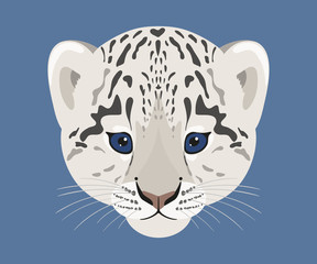 Snow leopard cub. Face of cute baby snow leopard. Vector illustration.