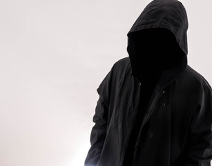 man in hoodie isolated on white background