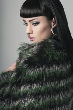 Portrait of a  beautiful woman wearing a septum