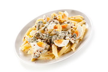 Pasta with eggs and spinach