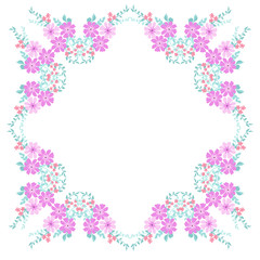 Frame from wild charming flowers. Greeting card template. Design artwork for the poster, invitation, calendars. Place for text. 