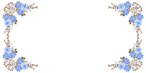 Frame from wild charming flowers. Greeting card template. Design artwork for the poster, invitation, calendars. Place for text. 