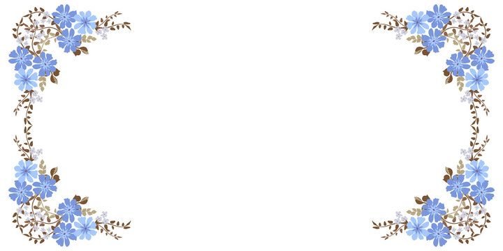 Frame from wild charming flowers. Greeting card template. Design artwork for the poster, invitation, calendars. Place for text. 