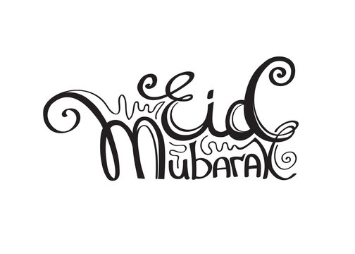 Eid Mubarak lettering template isolated on white background. Vector illustration for muslim traditional holiday design