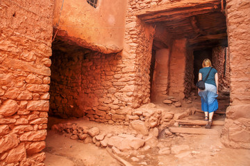 Tourist visiting moroccan village
