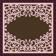 Invitation or greeting card with flower ornament. Cut laser square envelope template. Wedding invitation envelope for laser cutting. Vector illustration