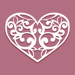 Laser cut paper decoration hearts. Template for interior design, layouts wedding cards, invitations. Vector floral heart