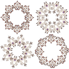 Collection of gold oriental mandalas. Set of Indian circular ornaments. Vector design element