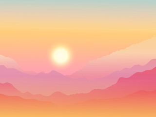 Mountains and forest. Vector landscape. 
