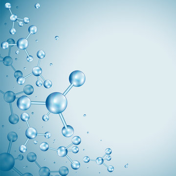 Abstract molecules design. Atoms. Molecular structure with blue spherical particles. Vector illustration