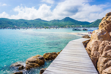 Wood bridge in Ky Co beach Qui Nhon Vietnam