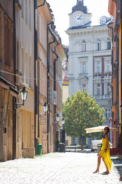 Woman in the streets of Prague, Czech Republic