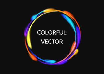 Colorful  neon circle lights effect  on black  background. Shining  magic flash energy beams. Abstract  multicolored  ring.  Vector  banner template.