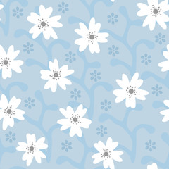 Beautiful floral seamless pattern. Drawn by hand. Blue, white, gray colour.