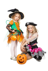 Little Witch and Charming Female Pirate going to Halloween