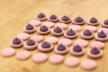 macarons on table at confectionery or bakery