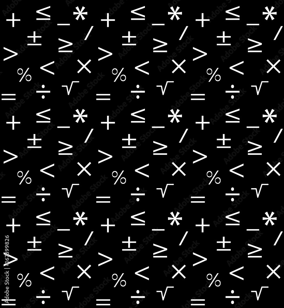 Poster mathematical geometric seamless pattern. abstract background from plus, minus, equal, not equal, div