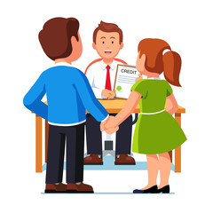 Fototapeta premium Family couple man and woman taking bank loan