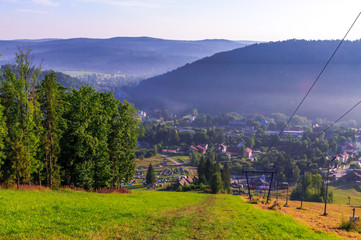 Obraz premium Sunrise in Ustrzyki Dolne. Mieszczady mountains.