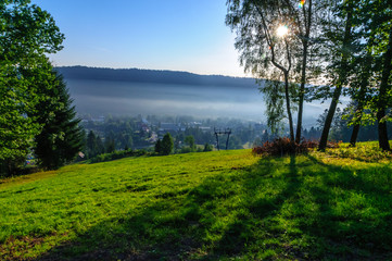 Naklejka premium Sunrise in Ustrzyki Dolne. Mieszczady mountains.