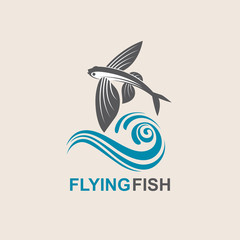 Fototapeta premium icon of flying fish with waves