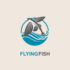 icon of flying fish with waves