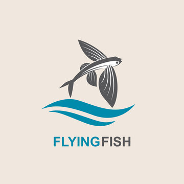 icon of flying fish with waves