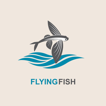 icon of flying fish with waves