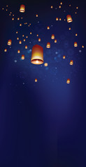 Fototapeta premium Floating lanterns in the night sky ceremony at Thailand