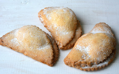 Beautiful composition: appetizing pastries on a white wooden background, food, cooking, cookies