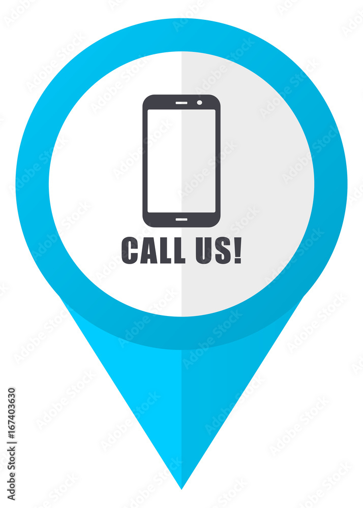 Poster call us blue pointer icon