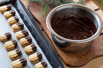 Christmas cookies and a pot of chocolate