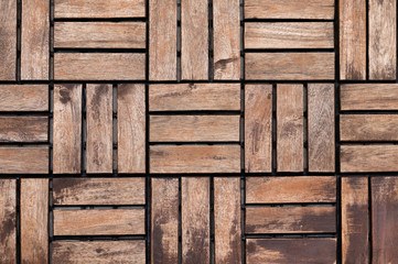 Garden wooden tiles close up