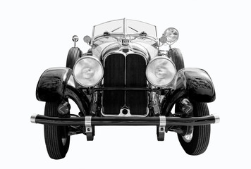Black vintage car shot on white background