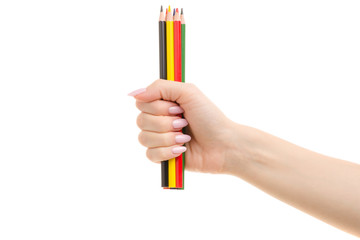 Colored pencils in a woman's hand
