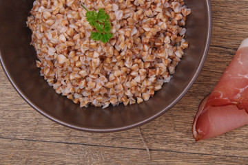 Buckwheat porridge and bacon