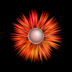 Abstract flower with stylish button on black background vector illustration. The plant of Astra