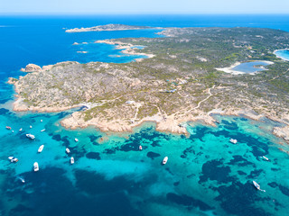Fototapeta na wymiar Aerial view of Razzoli island and Santa Maria island, Maddalena archipelago. Sardinia