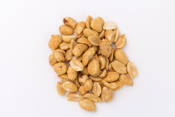 Dry roasted peanuts white background