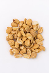 Dry roasted peanuts white background